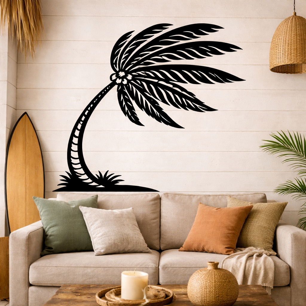 Arte mural "Palmera en movimiento" - Madera natural