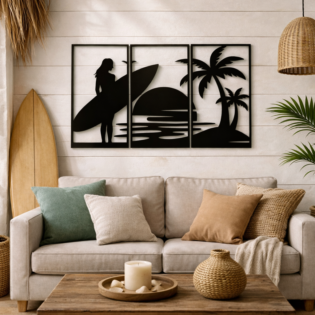 Cuadros “Escena coastal” (Set de 3) - Madera natural