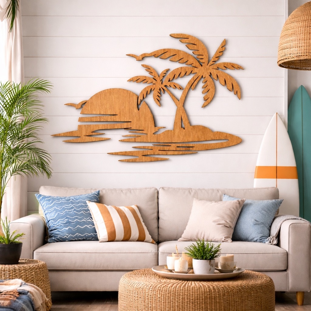 Arte mural “Luna y Mar” - Madera natural