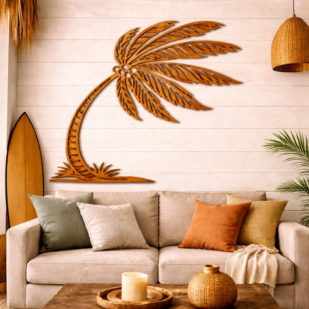 Arte mural "Palmera en movimiento" - Madera natural