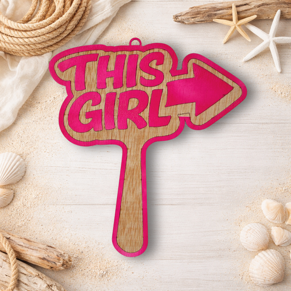 Paddle de fiesta "This Guy" - "This Girl" - Madera natural