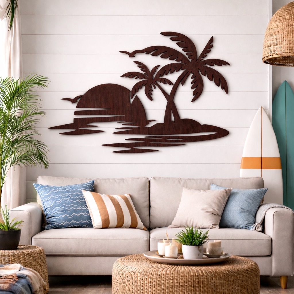 Arte mural “Luna y Mar” - Madera natural