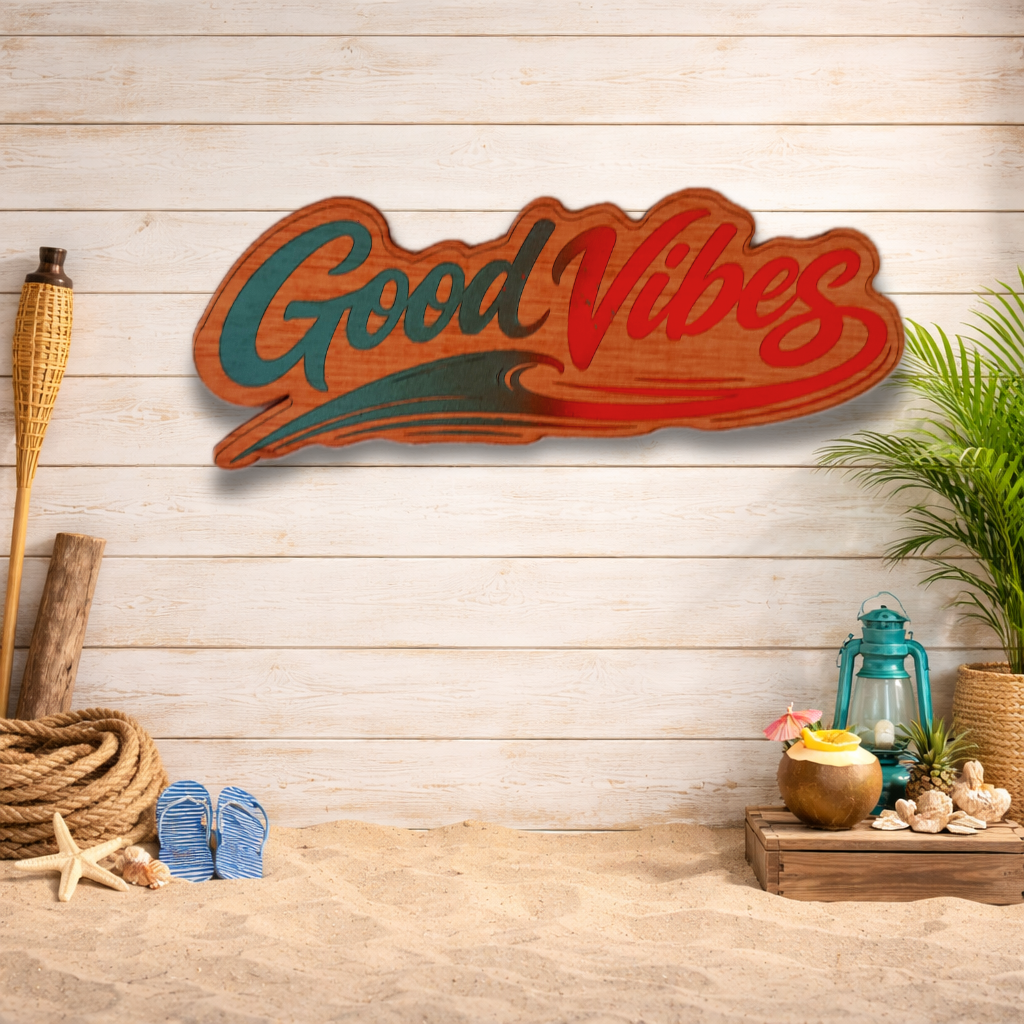Decoración de pared "Good Vibe"- Madera natural