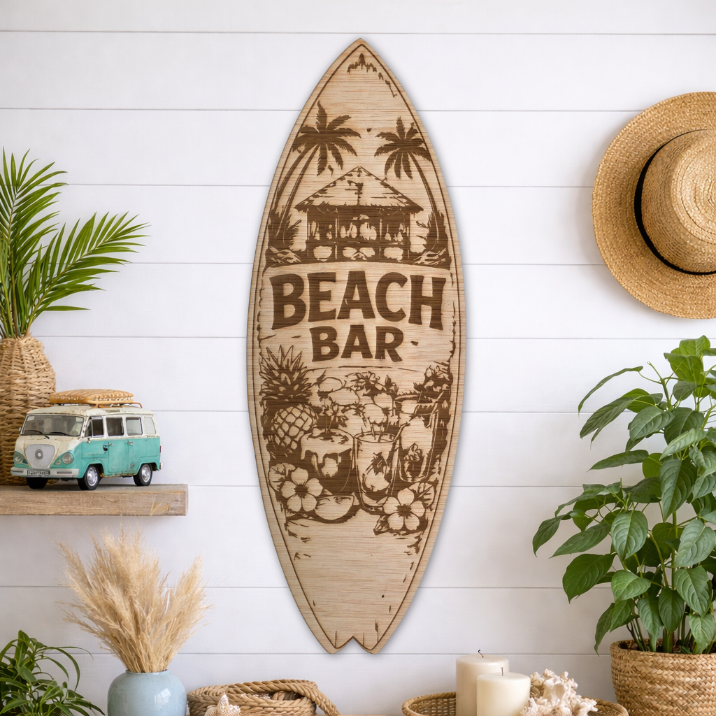 Tabla Surf decorativa de madera "Beach Bar"