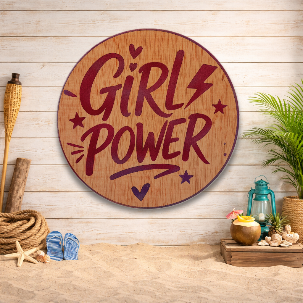 Decoración de pared "Girl Power"- Madera natural