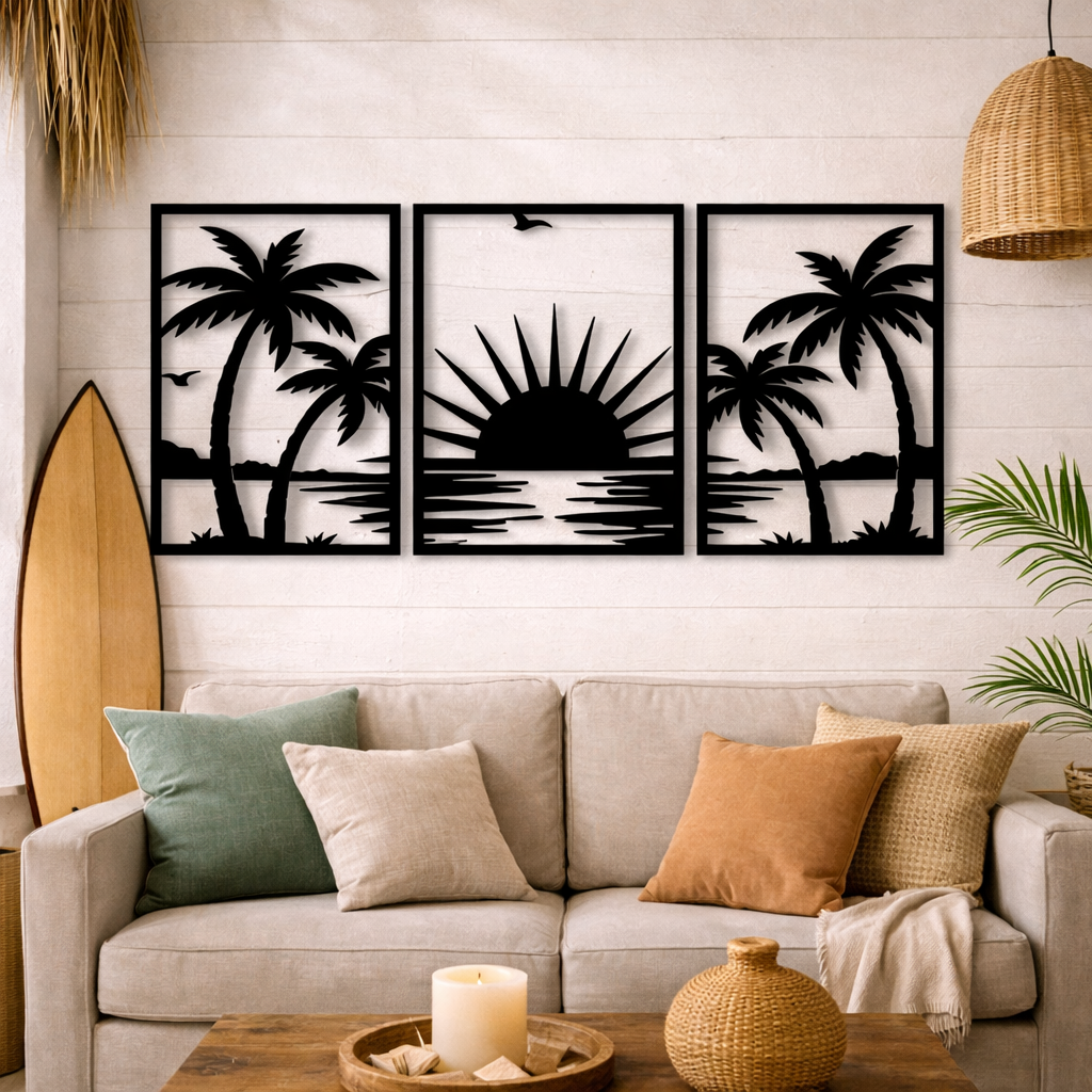 Cuadros “Paisaje Tropical” (Set de 3) - Madera natural