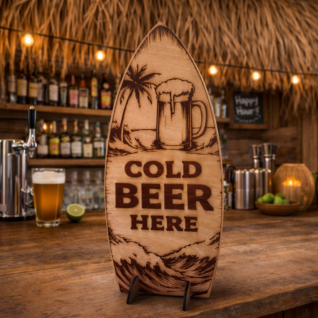 Cartel "Cold Beer" autoportante – Madera natural