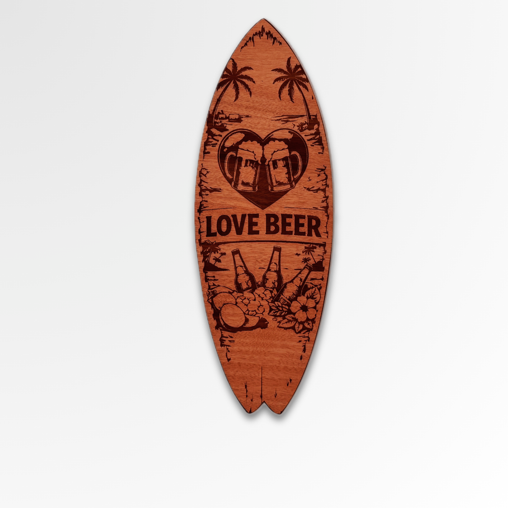 Tabla de surf decorativa "Love Beer" - Madera natural