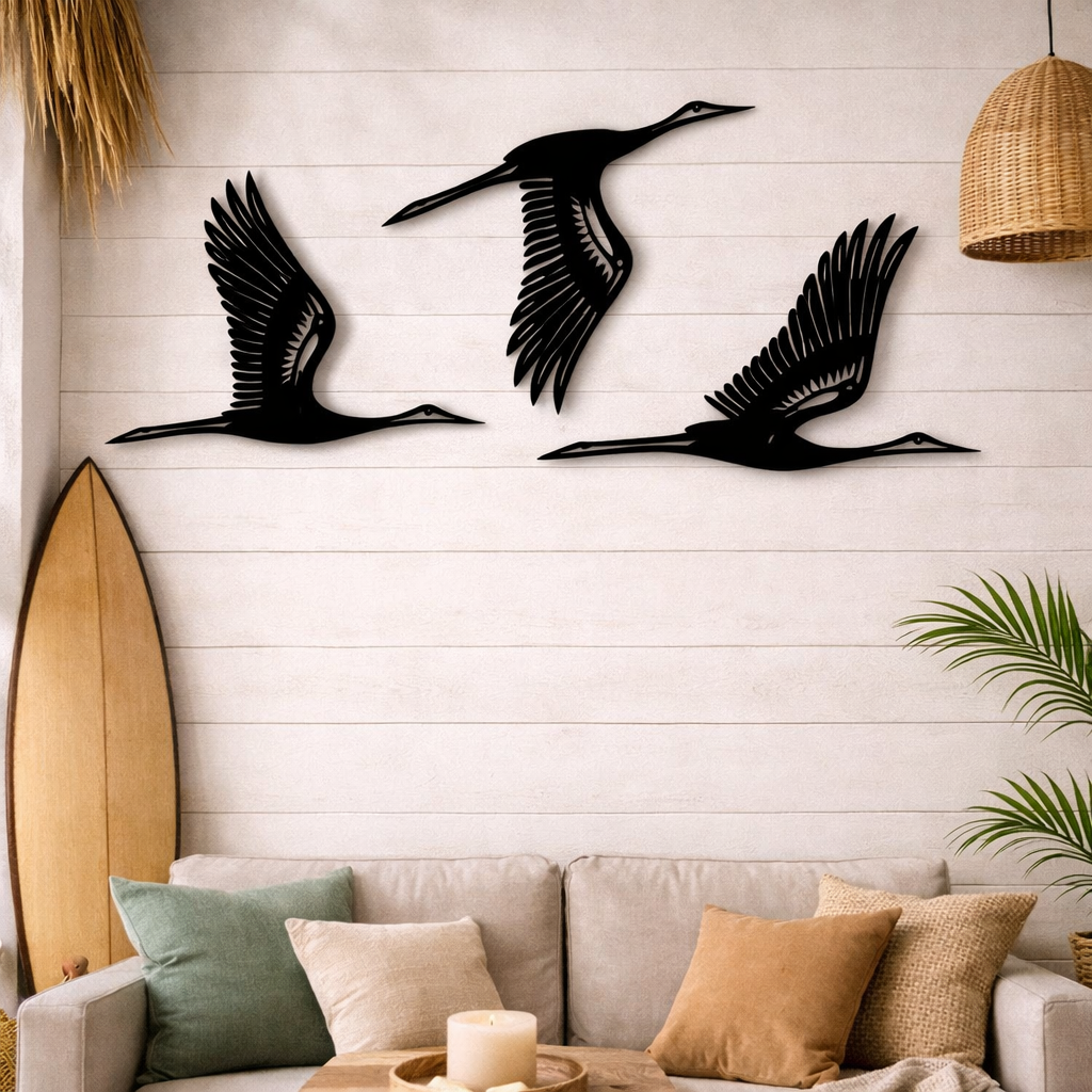 Arte mural "Aves en vuelo" (Set de 3) - Madera natural