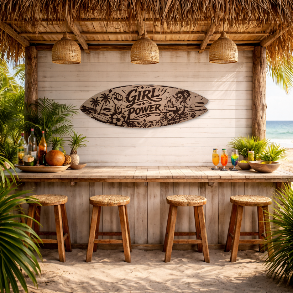 Tabla Surf decorativa de madera "Girl Power"