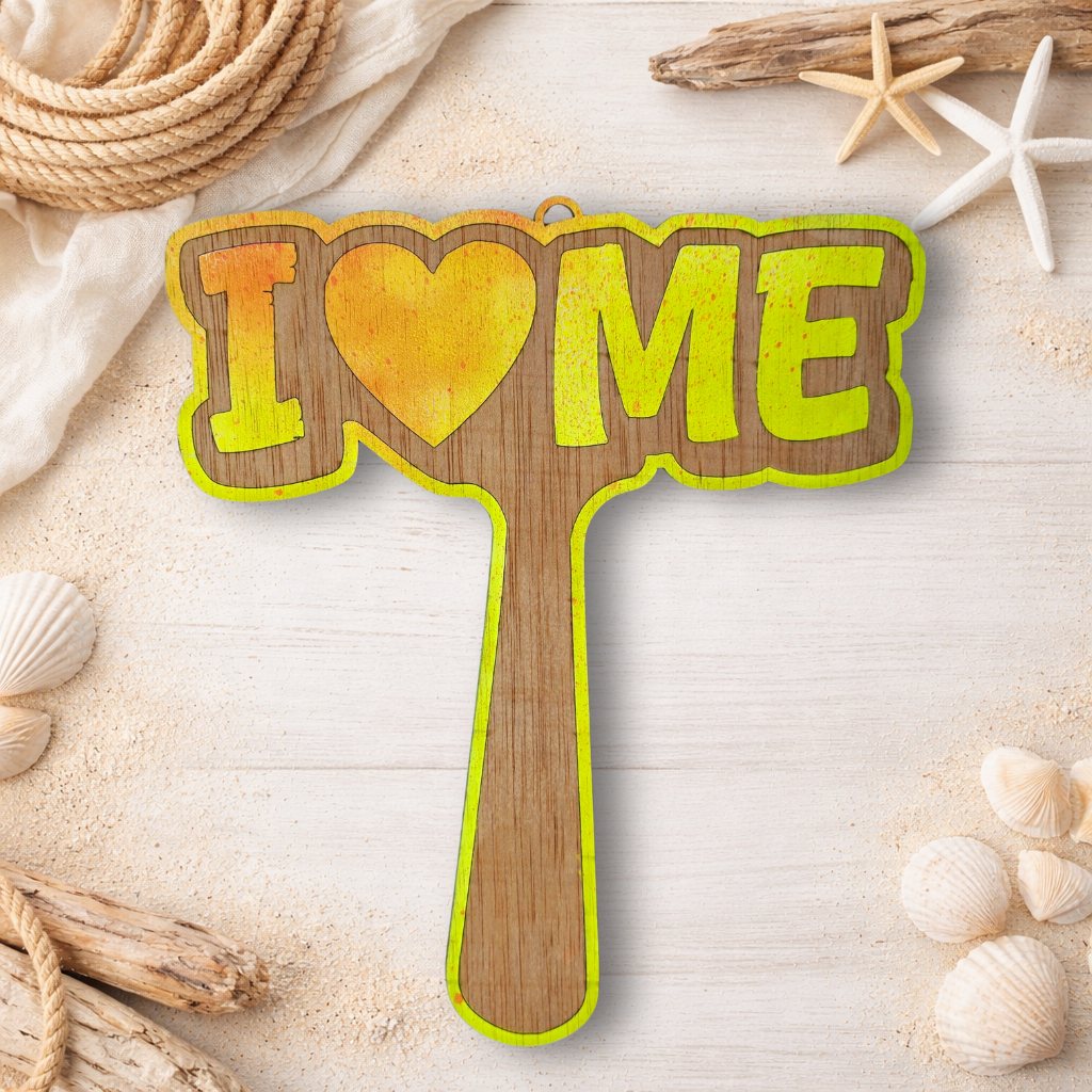 Paddle de fiesta "I love You" - "I love Me" - Madera natural