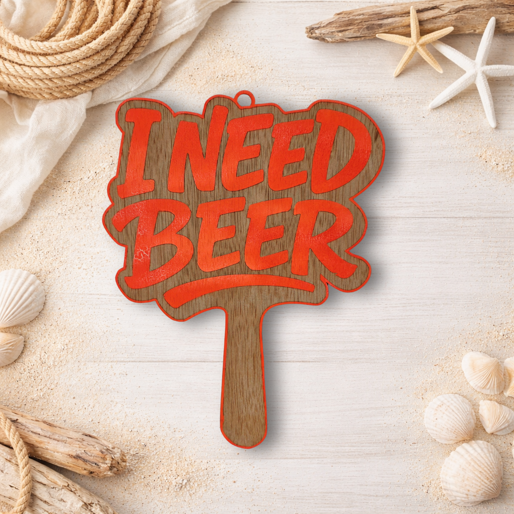 Paddle de fiesta "I Need Beer" - Madera natural