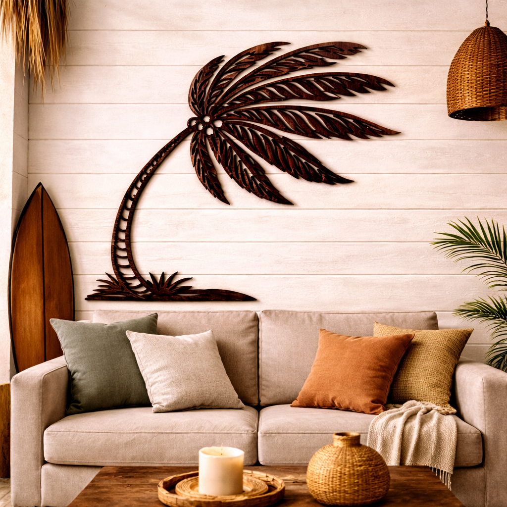 Arte mural "Palmera en movimiento" - Madera natural