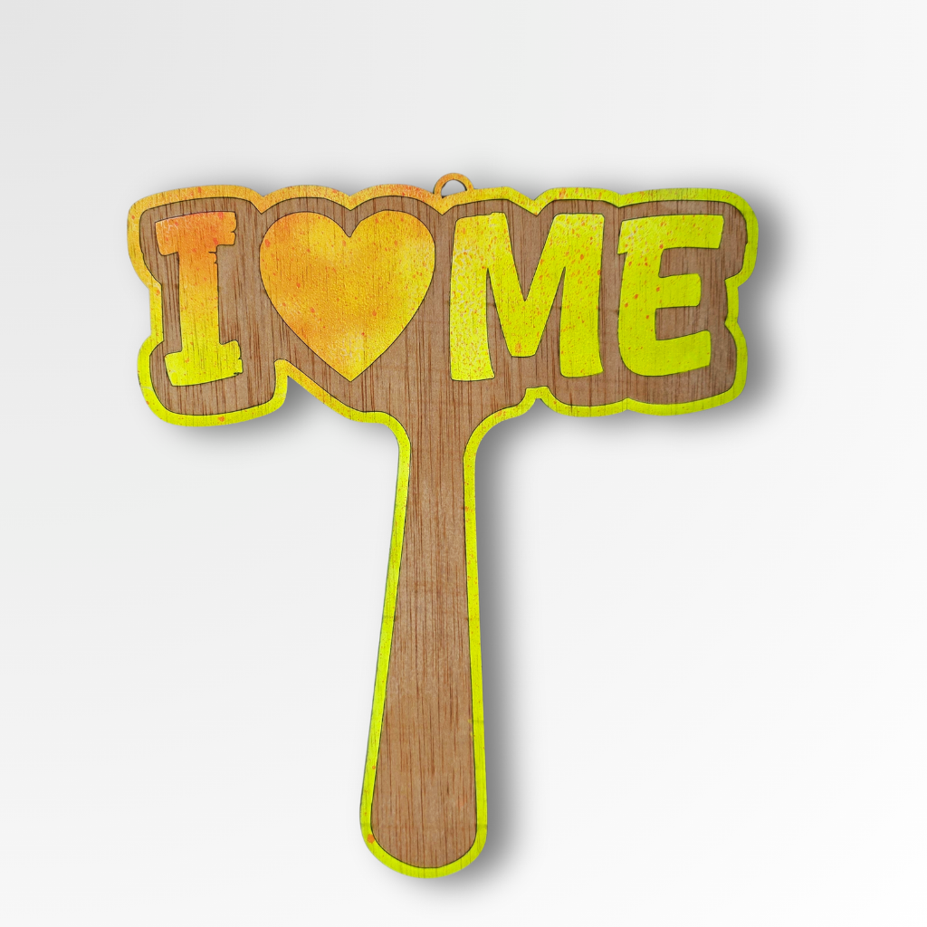 Paddle de fiesta "I love You" - "I love Me" - Madera natural