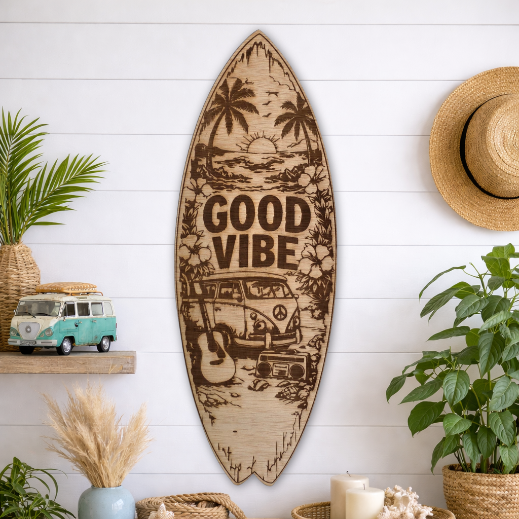 Tabla Surf decorativa de madera "Good Vibe"