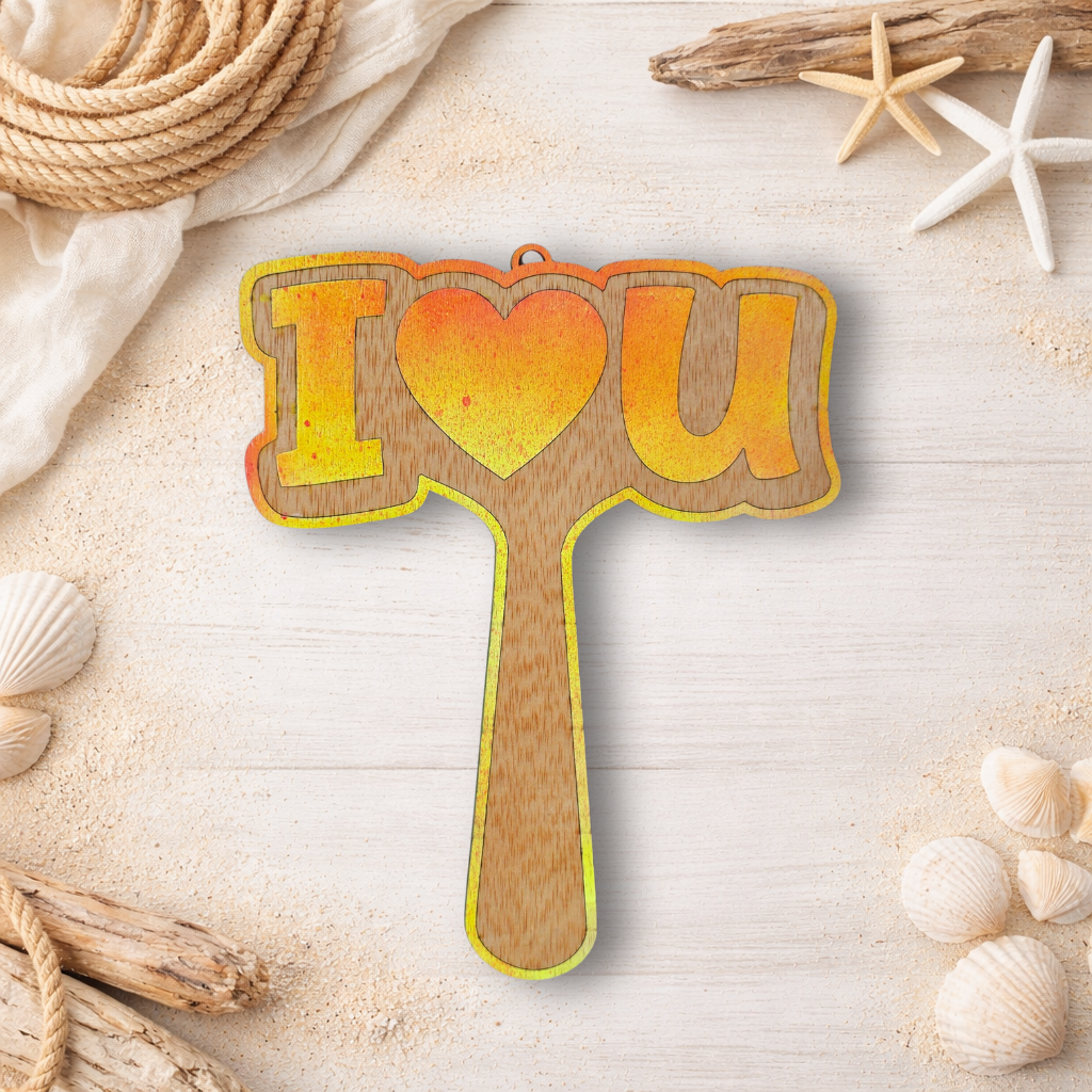Paddle de fiesta "I love You" - "I love Me" - Madera natural