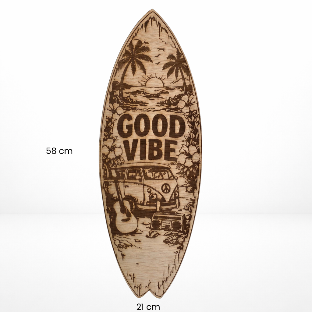 Tabla Surf decorativa de madera "Good Vibe"