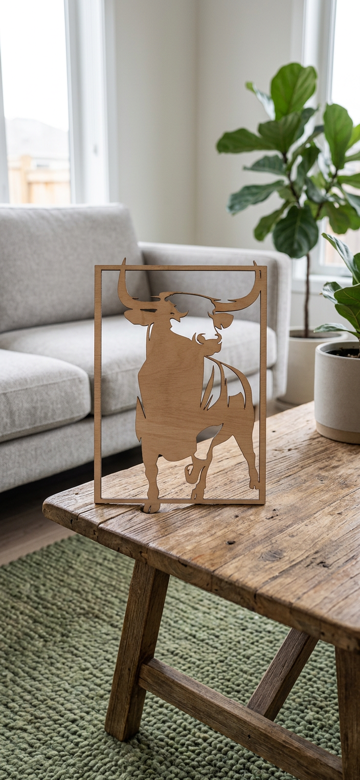 Escultura de Touro em Madeira