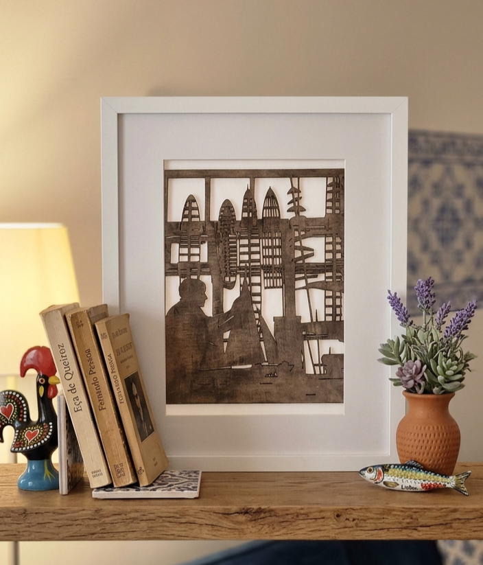 Quadro madeira - Oficina de barcos