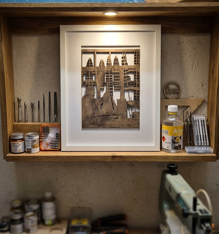 Quadro madeira - Oficina de barcos