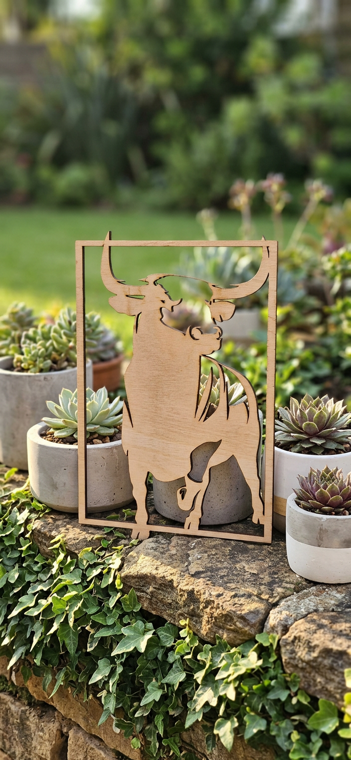 Escultura de Touro em Madeira