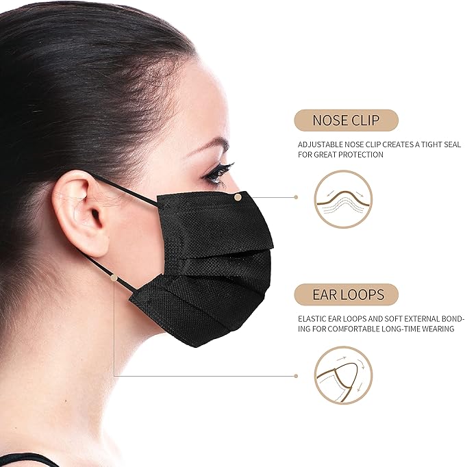 BYD CARE 3-Ply Black Color Single-use Face Mask, Box of 50 PCs