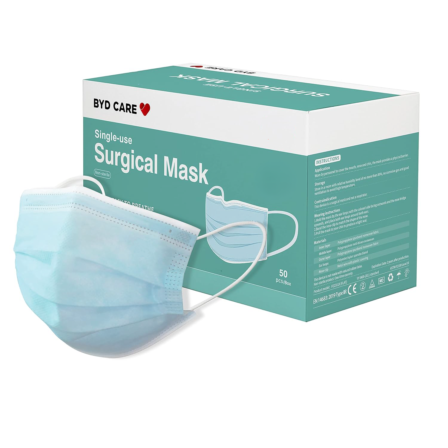 BYD CARE Single-Use Surgical Mask (ASTM Level 3) FE2311X , Box of 50 pcs