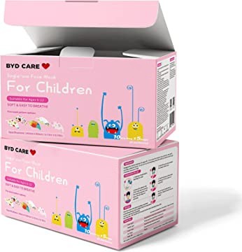BYD CARE Kids 3-Ply Disposable Face Mask – Cartoon Design, 50 pcs