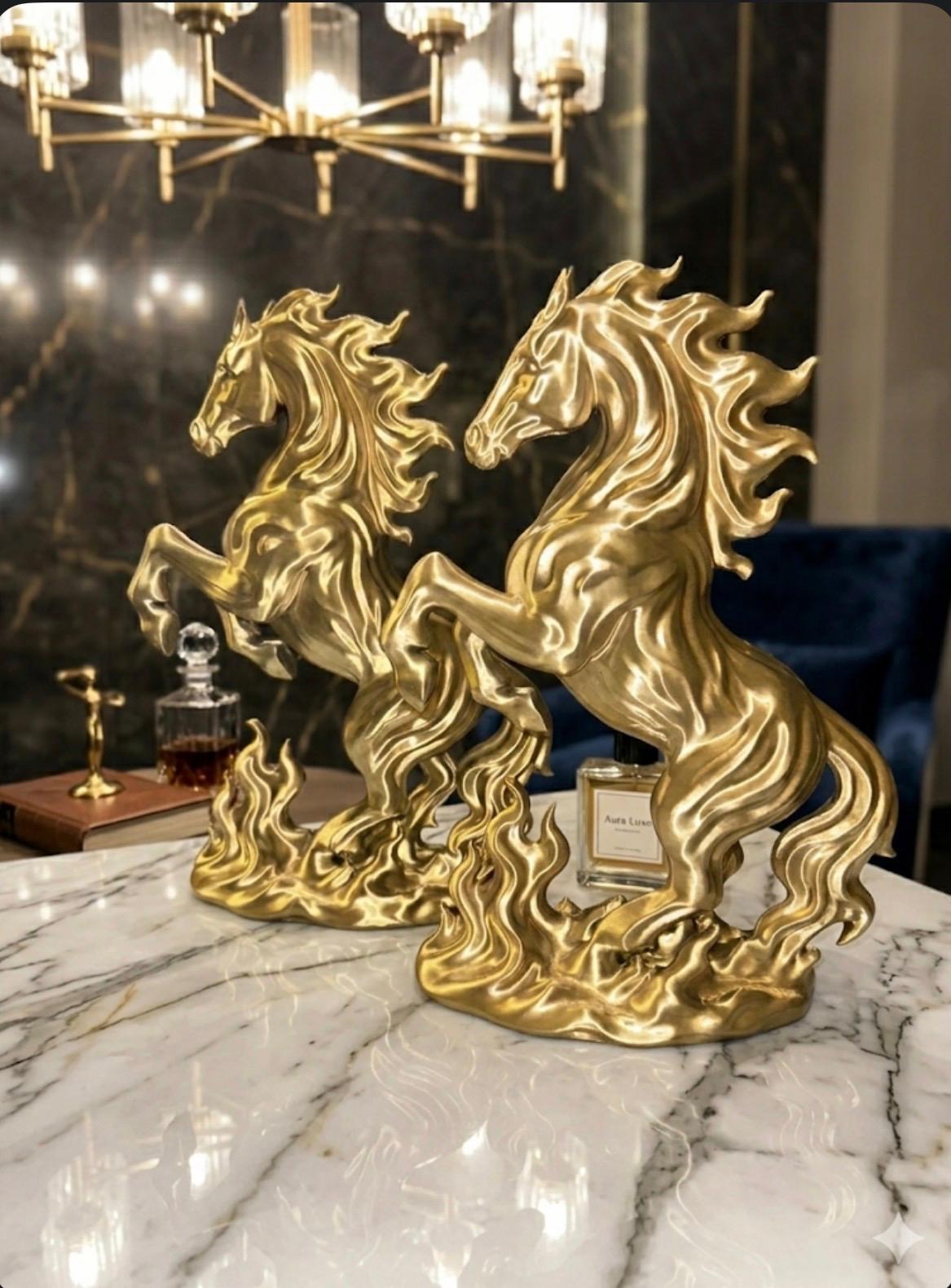 Yakamoz 3d Lüks Altın At Heykel Premium Dekoratif Büyük Boy Tasarım Obje