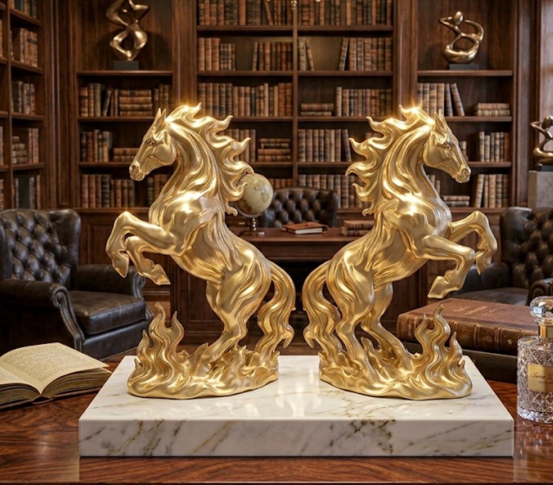 Yakamoz 3d Lüks Altın At Heykel Premium Dekoratif Büyük Boy Tasarım Obje