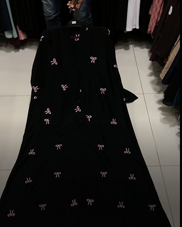 Black Abaya with Pink Embroidery