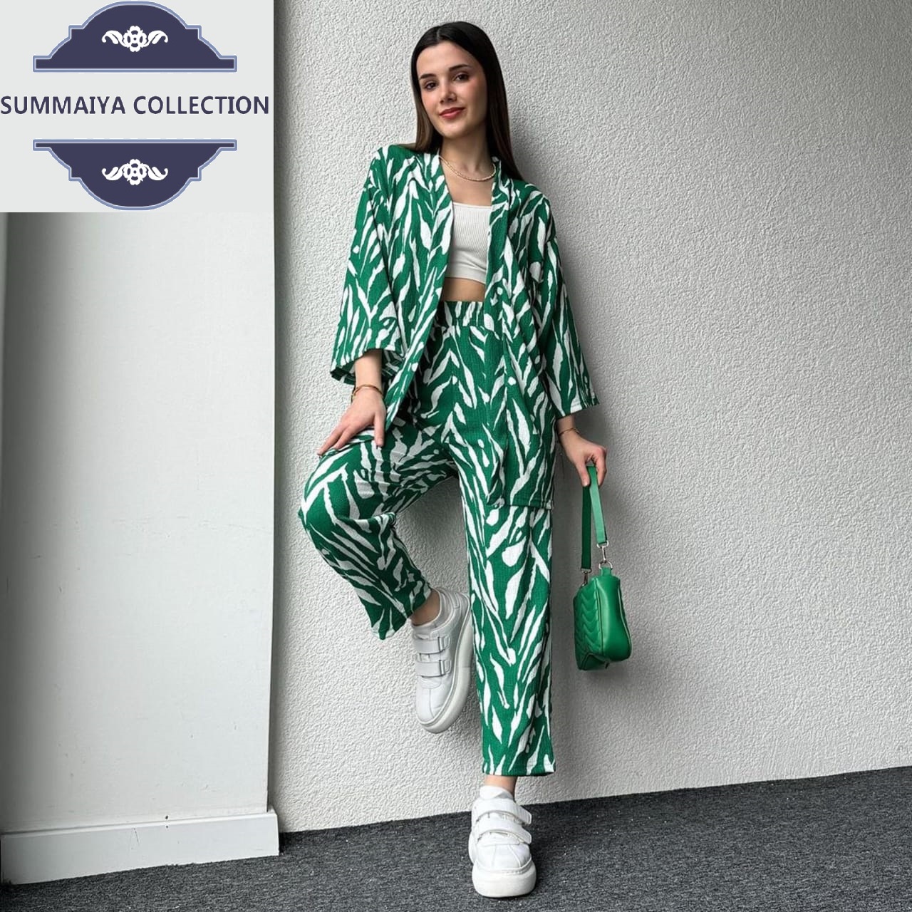Green Patterned Women's Suit Set