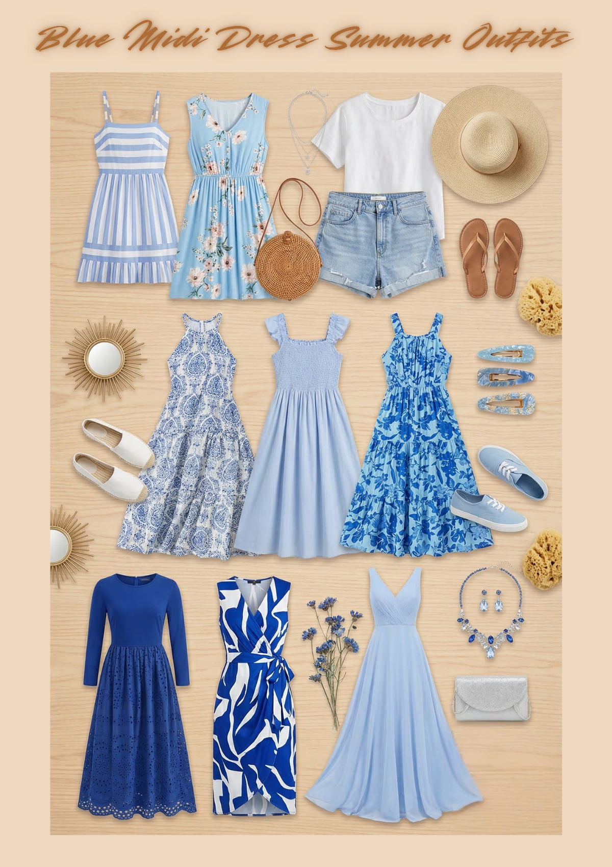 Blue Midi Dress Summer Outfits