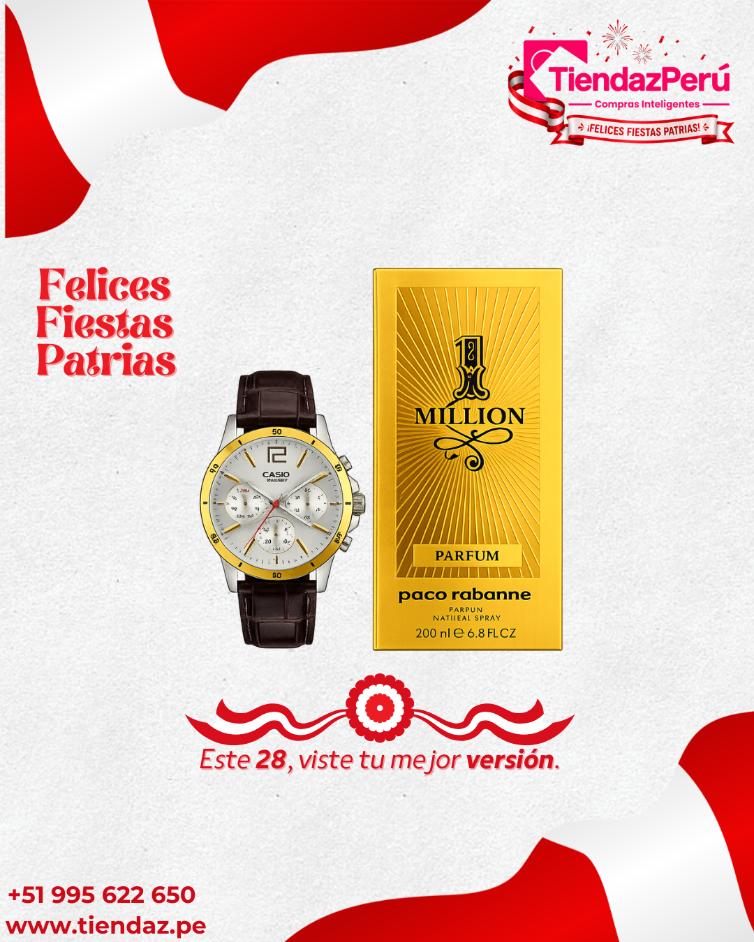 Reloj Casio cronógrafo  + Perfume 1 Million Paco Rabanne
