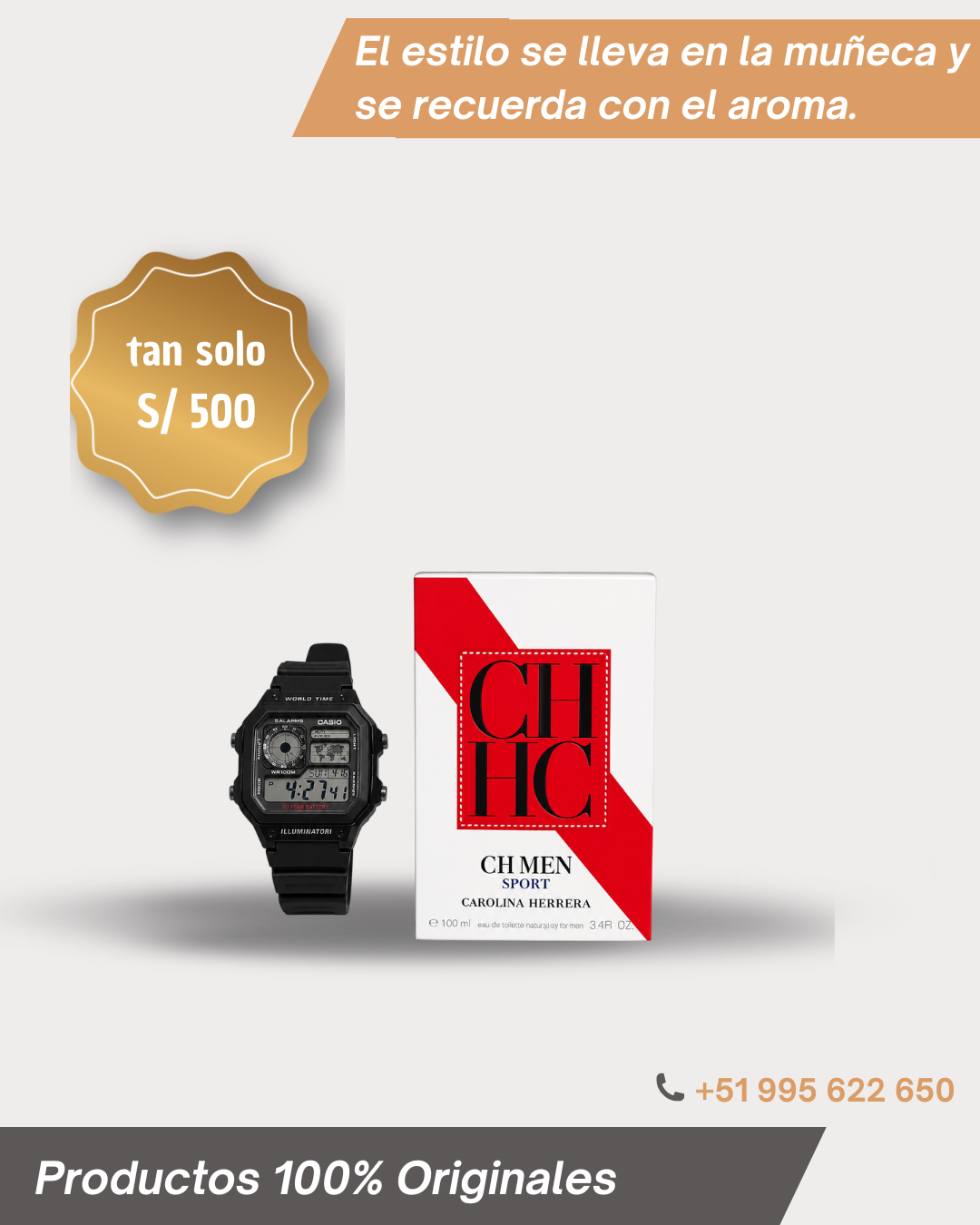 Combo Reloj Digital y Perfume CH Men Sport