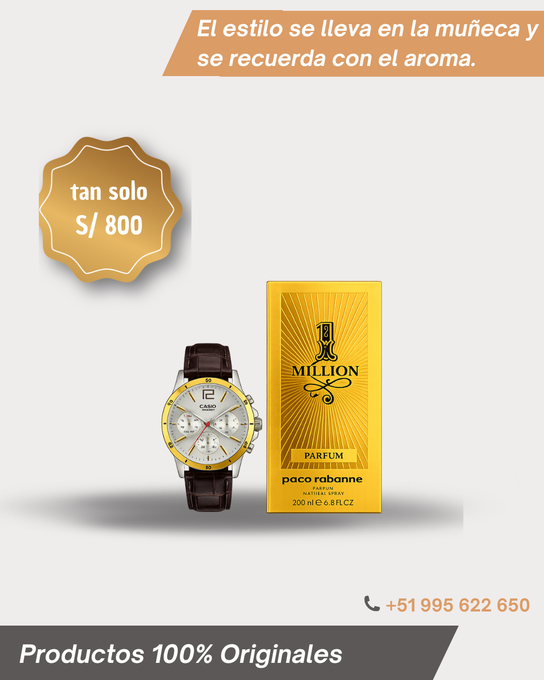 Reloj Casio cronógrafo y Perfume 1 Millón