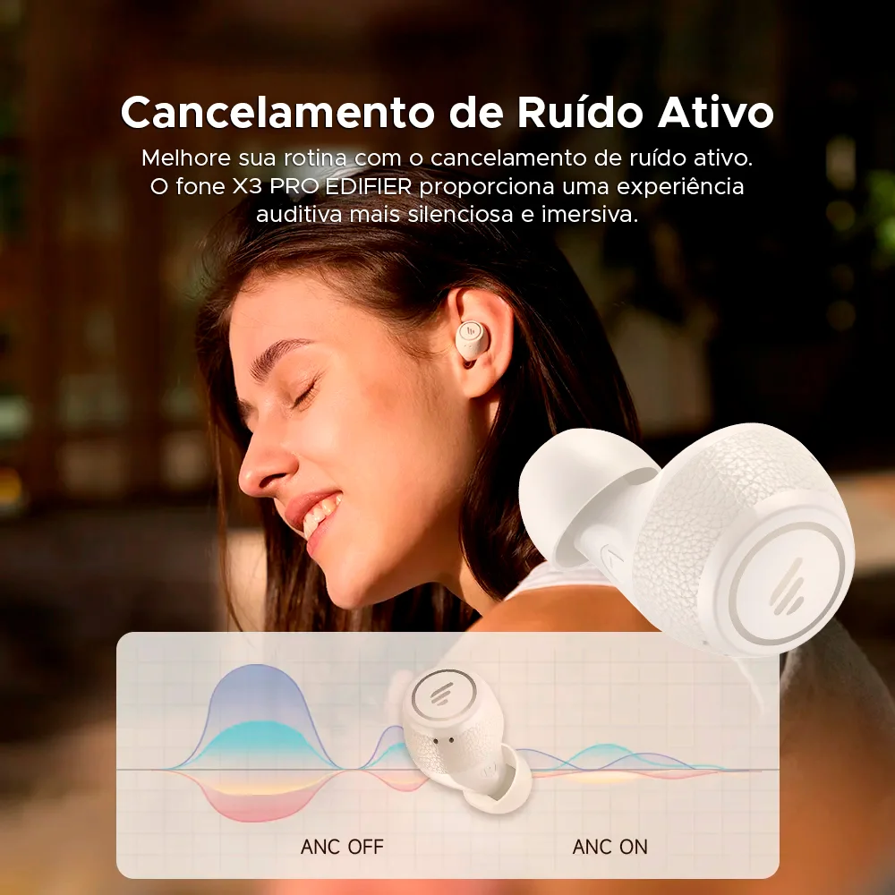 Fone TWS EDIFIER X3 PRO com cancelamento de ruído, bateria 22h - Preto