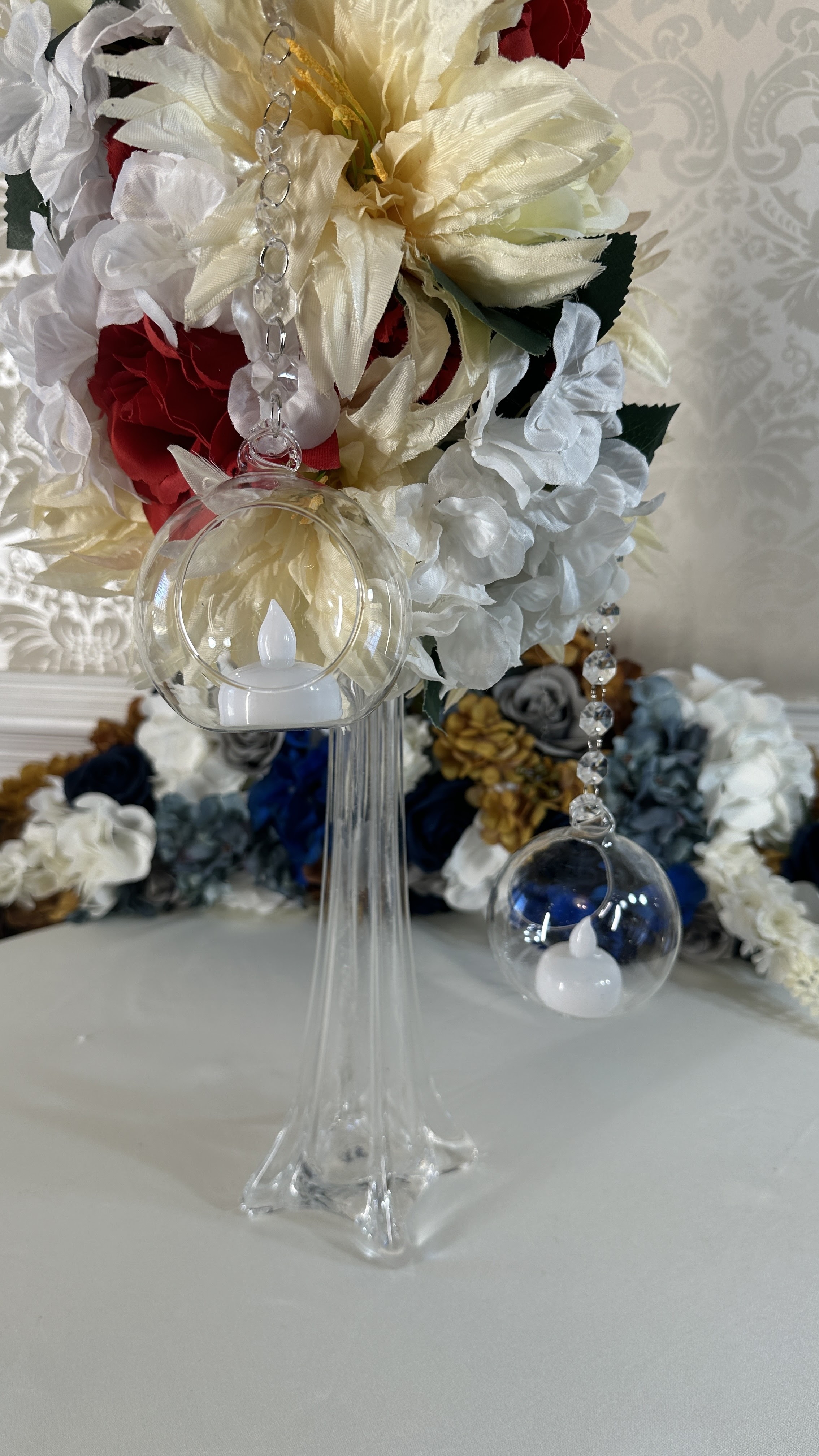 Elegant Glass Candle Holder with Faux Flowers