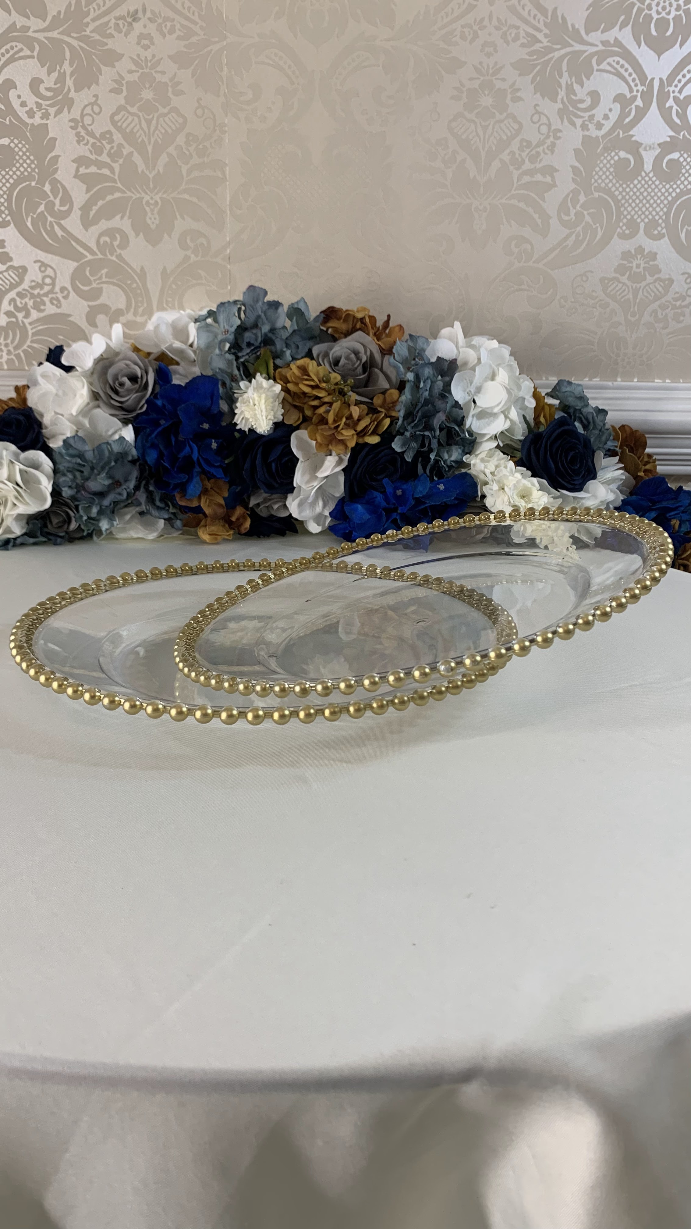 Elegant Beaded Rim Glass Tray Set
