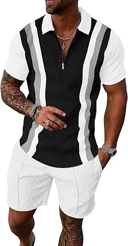 Men's Casual Zipper Polo Shirt Set