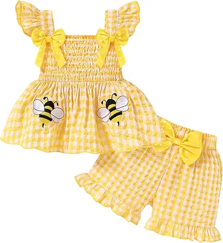 Bee Gingham Baby Outfit Set
