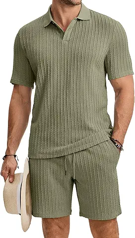 Men's Textured Polo Short Set