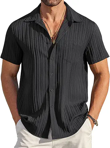 Men's Black Pleated Short Sleeve Shirt