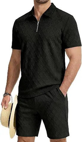 Men's Casual Black Short Set