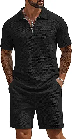 Men's Casual Zip Polo Shirt Set