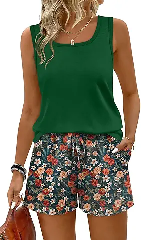Green Sleeveless Top & Floral Shorts Set