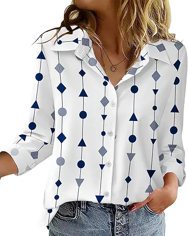 Geometric Pattern Button-Up Blouse