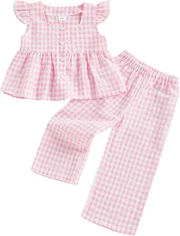 Pink Gingham Girls Pajama Set