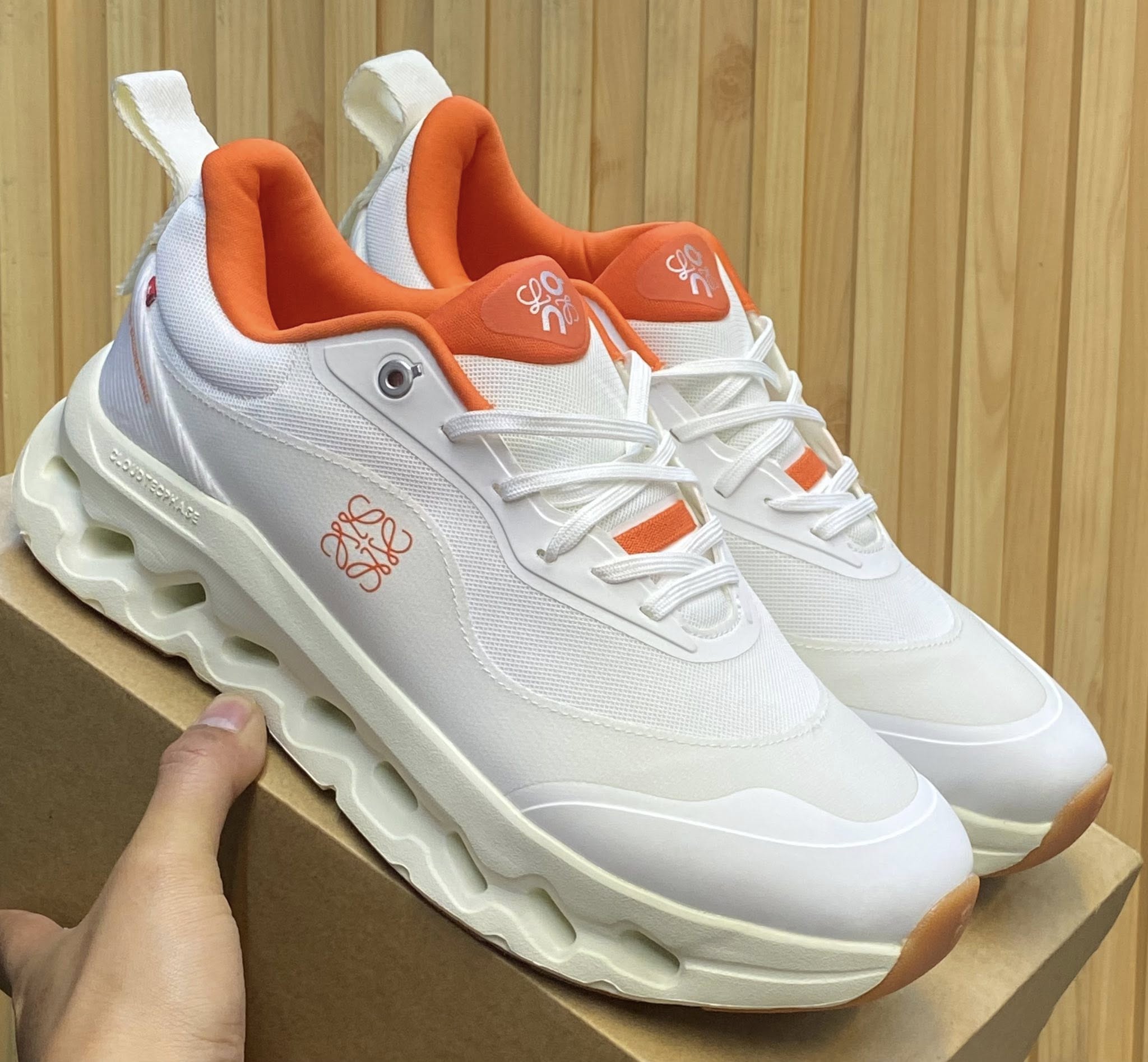 On x Loewe Cloudtilt 2 White Orange Sneakers