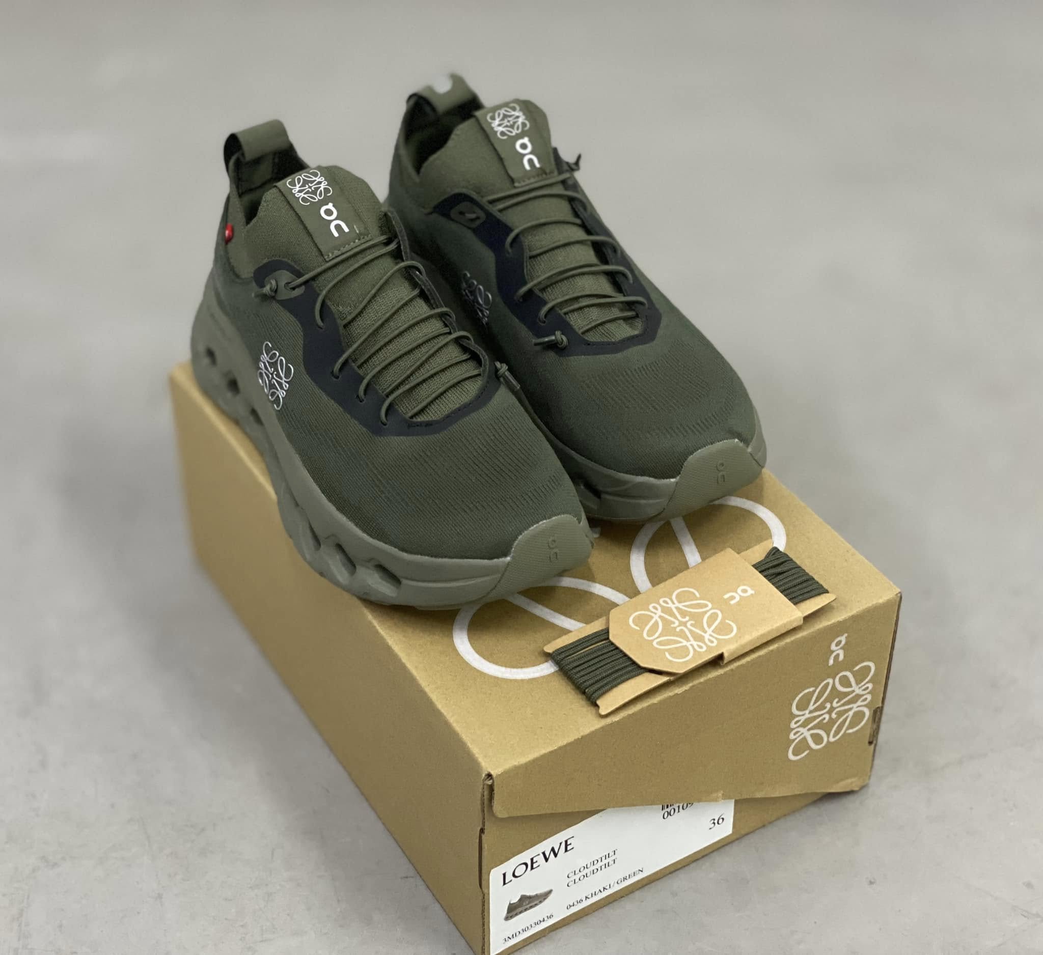 On x Loewe Cloudtilt Khaki Green Sneakers